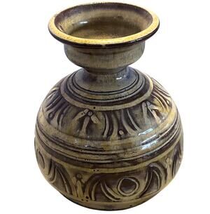 Mid Century Modern Pottery Vase Signed Pat Collins Brown Tan MCM